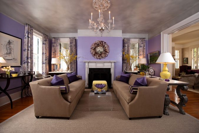 Purple walls living room.