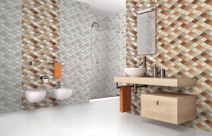A bathroom with beautiful tiled walls.