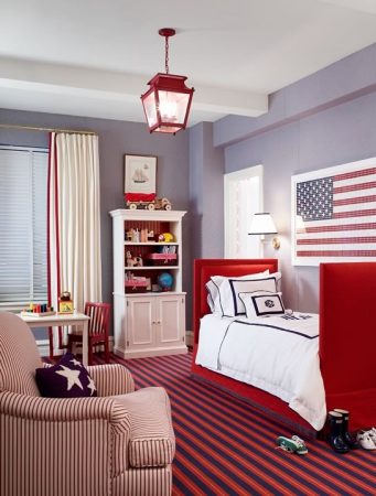 Red, white and blue bedroom 