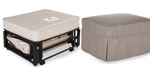 Space-saving ottomans with a mattress on wheels.