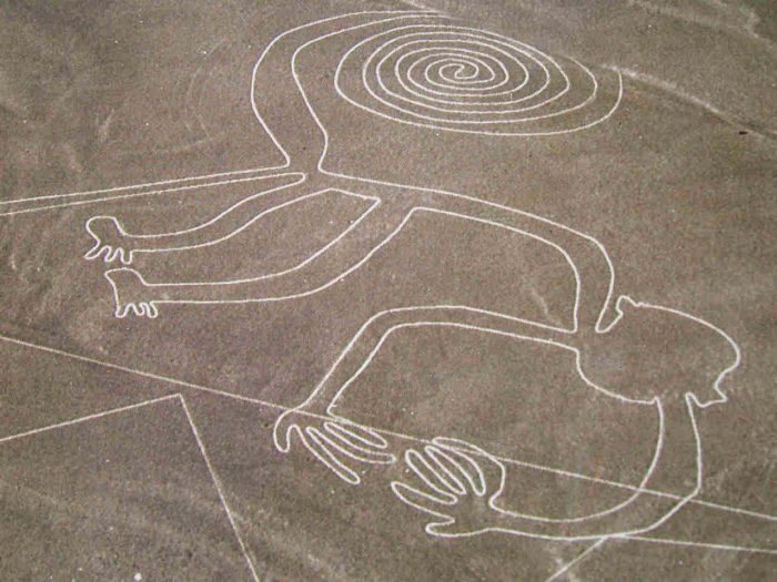 A drawing of a man and a woman on the ground in Peru.