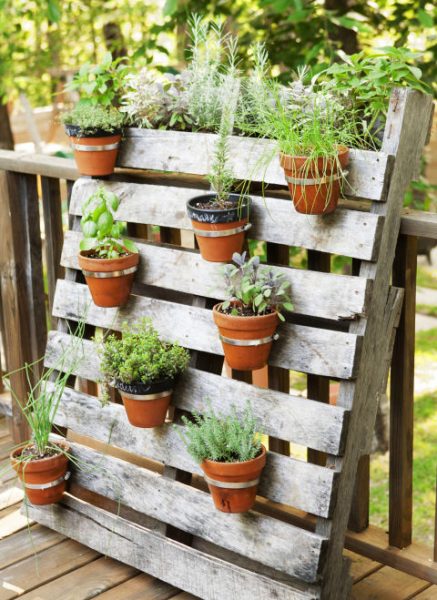 Vertical Container Garden Features a Rustic Looking Pallet (www.goodhousekeeping.com)