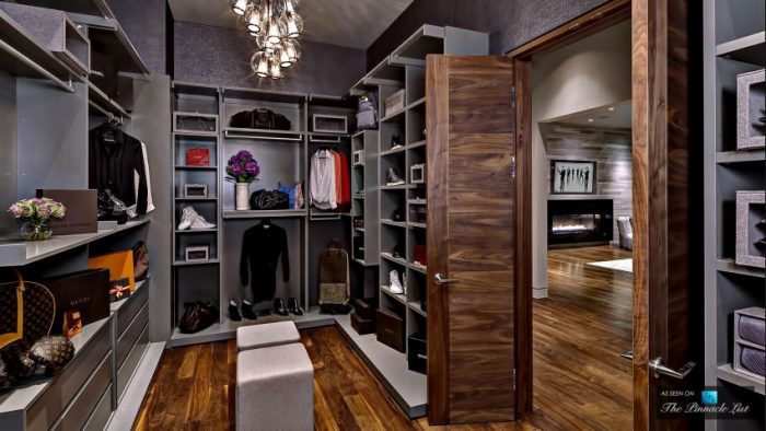 A stunning walk-in closet with ample storage space.