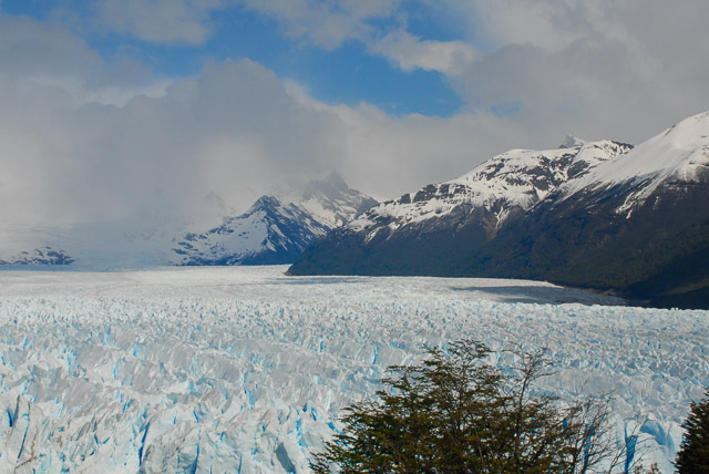 Perito Moreno glacier with mountains. Best Patagonia experiences.