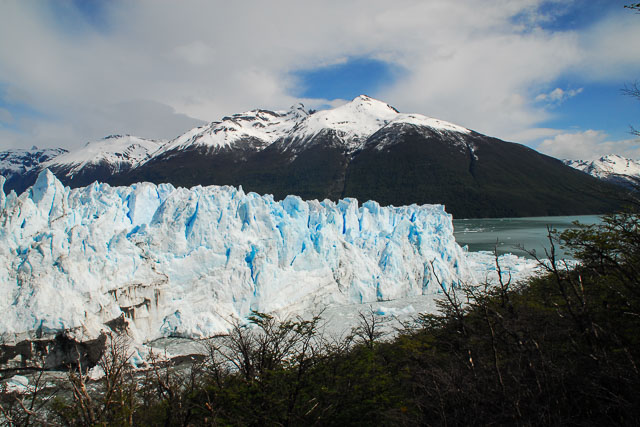 Perito Moreno Glacier up close with mountain. Best Patagonia experiences.