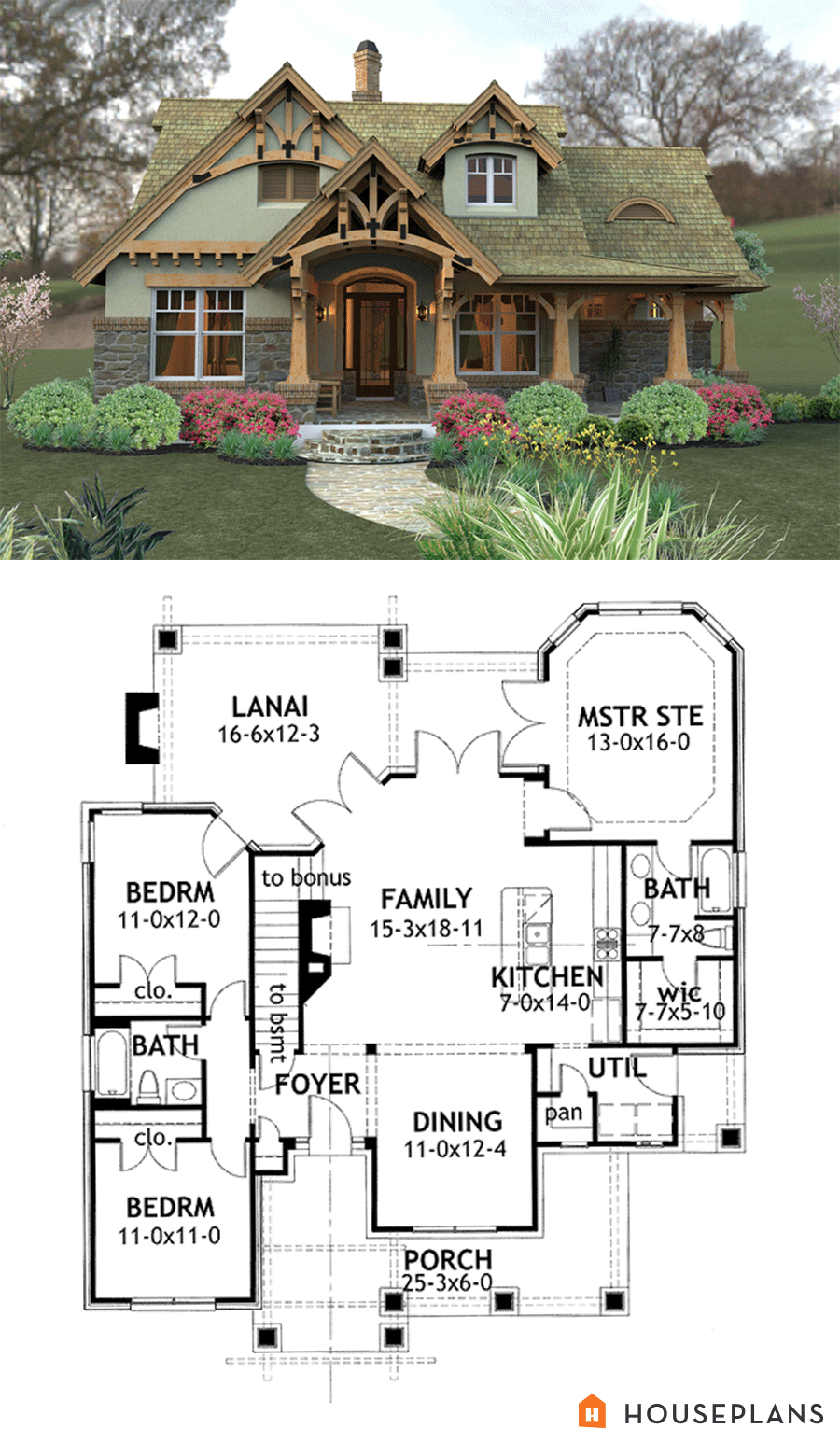 A small house plan with an open floor plan and a garage.