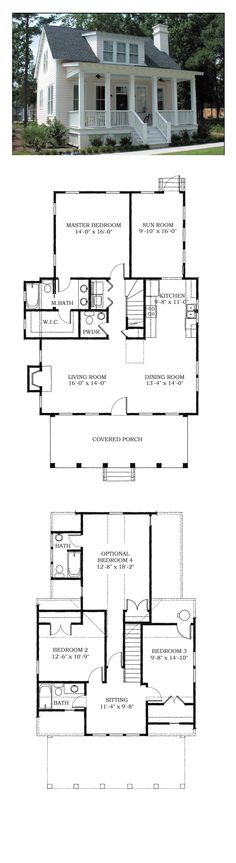 Two small floor plans for a house with two bedrooms and two bathrooms.