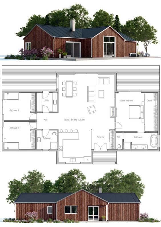 Small House Plan with Two Bedrooms.