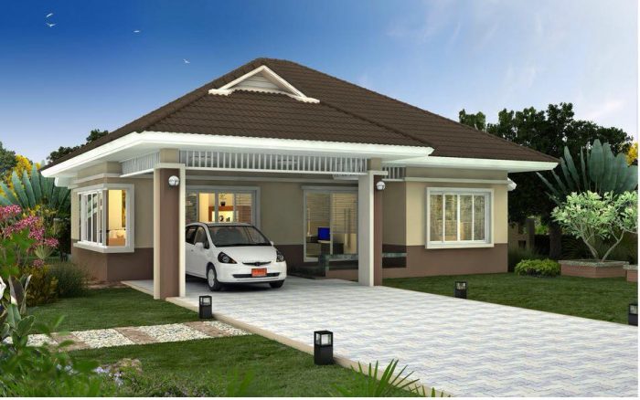 A small house with a car parked in front of it showcasing small house plans.