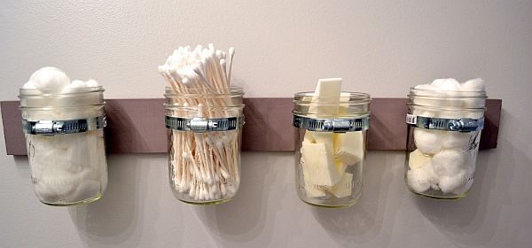mason jars in bathroom