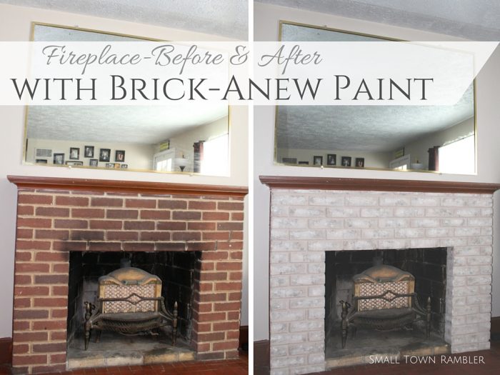 Fireplace transformation before and after with brick anew paint.