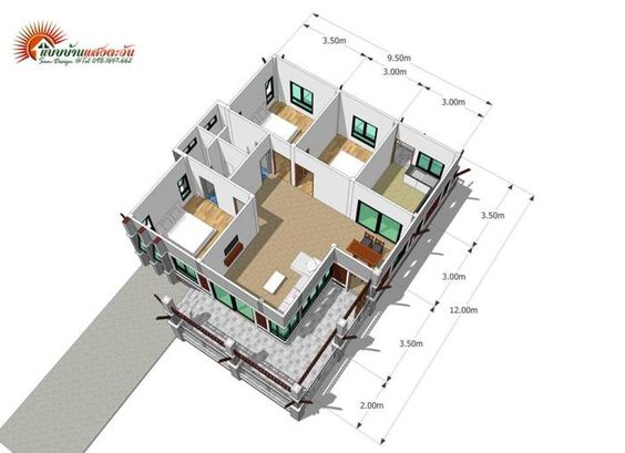 Small two bedroom house floor plan.