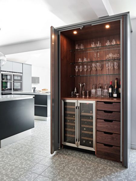 A home bar with a wine cellar.