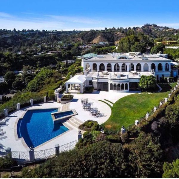 An aerial view of a luxurious mansion in Hollywood.