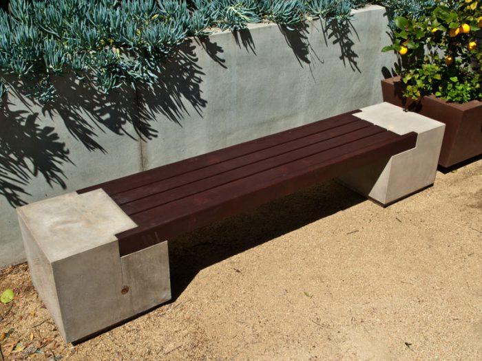 Bench in composite of wood top and concrete base. Very easy to make and wonderfully beautiful to look at.