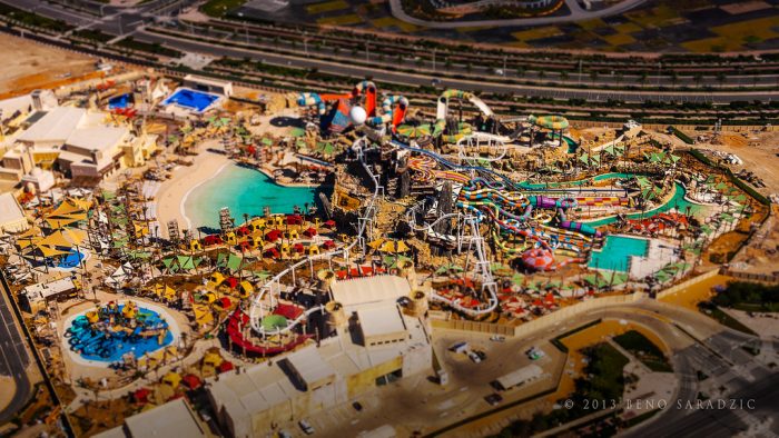 An aerial view of a water park in Abu Dhabi.