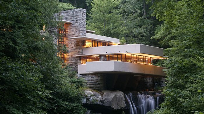 Frank Lloyd Wright architecturally designed house in the woods.