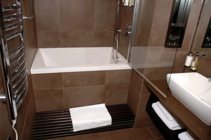 Smaller scale soaking tub. Indeed, we didn't forget our friends with smaller bathrooms!