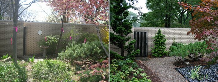 Two pictures showcasing the curb appeal of a garden.