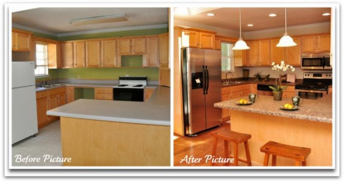Before and after pictures of a kitchen renovation to help stage your home.