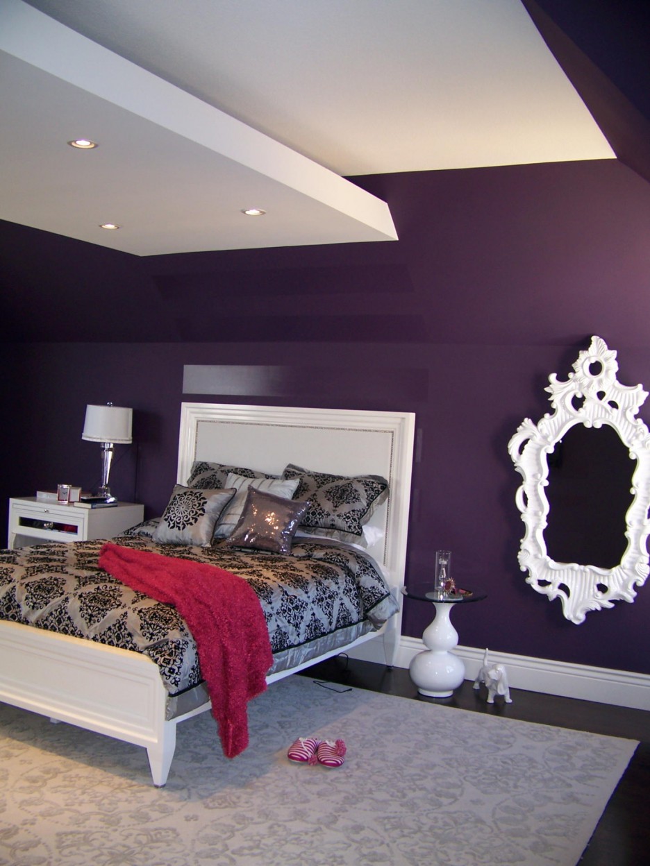 white and purple bedroom