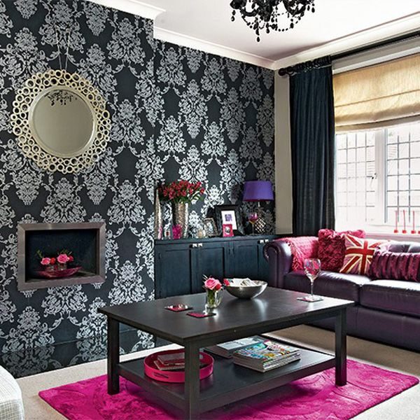 traditional flocked wallpapers marry well with trend colors.