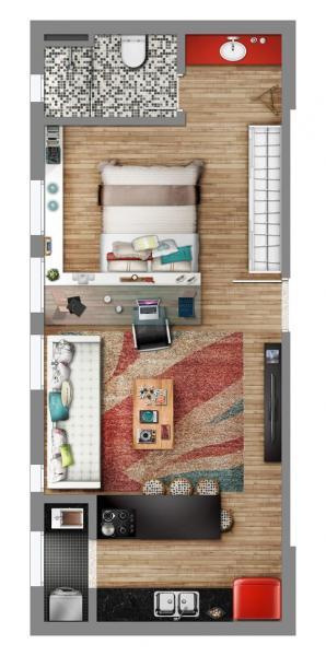 A floor plan of a small apartment showcased among top small house designs and tiny house floor plans.