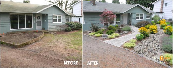 Before and after pictures of an exterior renovations project.