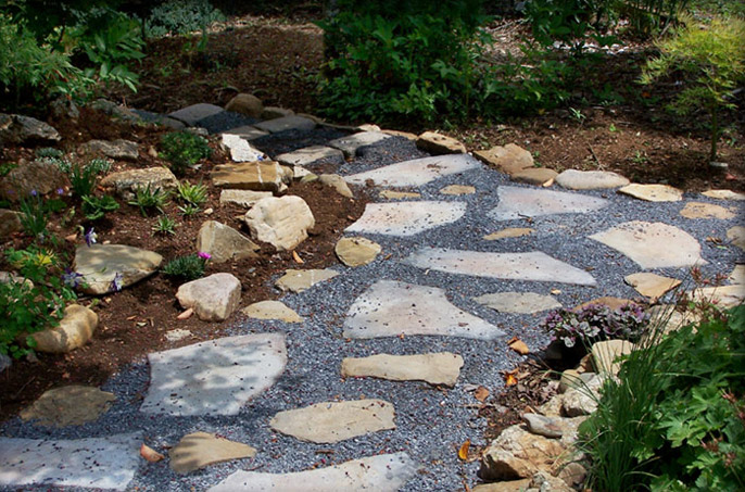 A stone path in a rock garden.