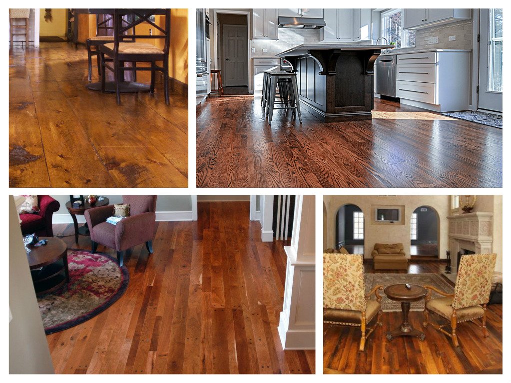 A collection of hardwood flooring images in a living room.