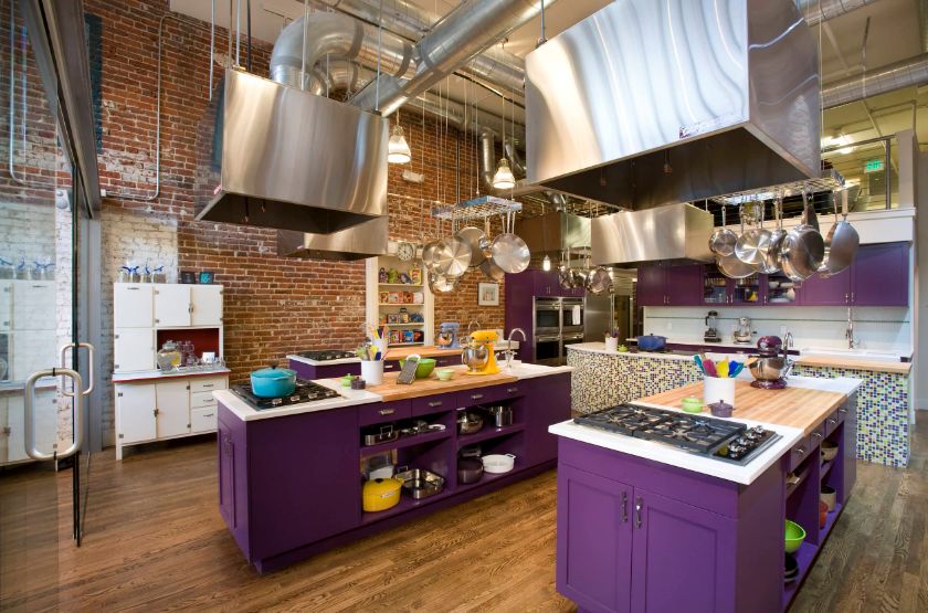 A kitchen with purple cabinets inspired by Pantone's Ultra Violet.