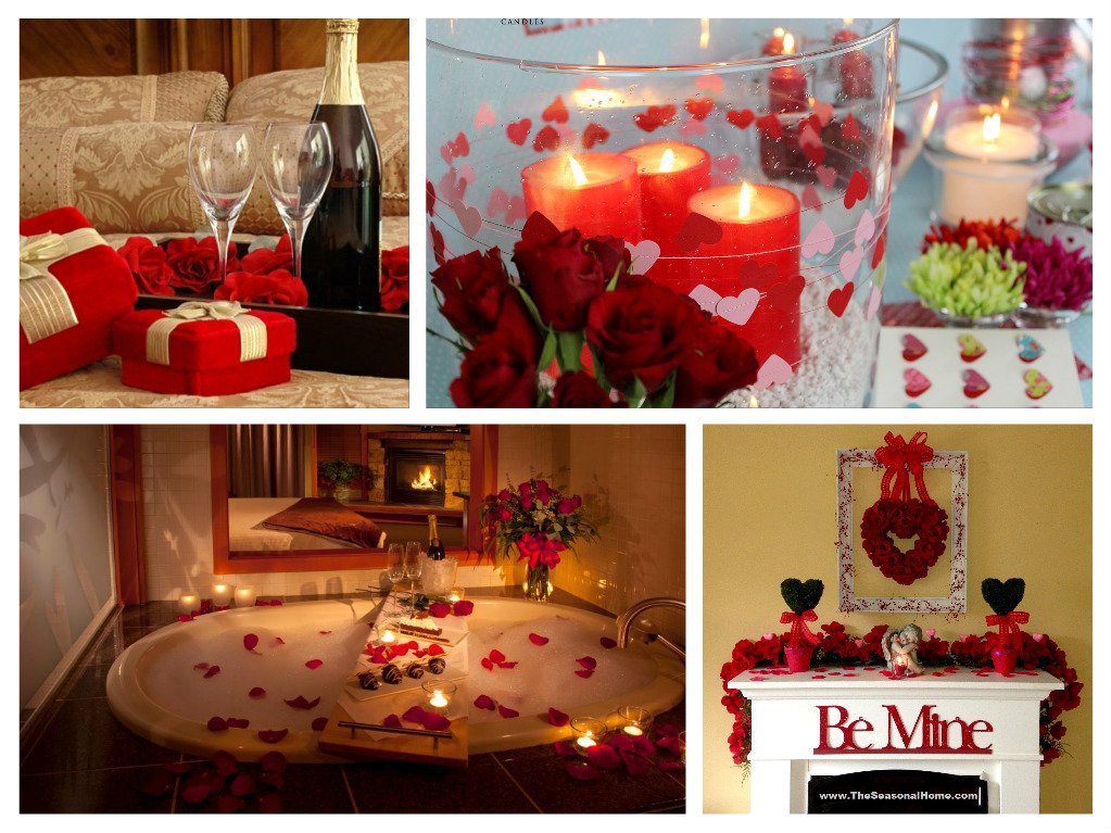 Valentine's Day decor featuring candles and roses.