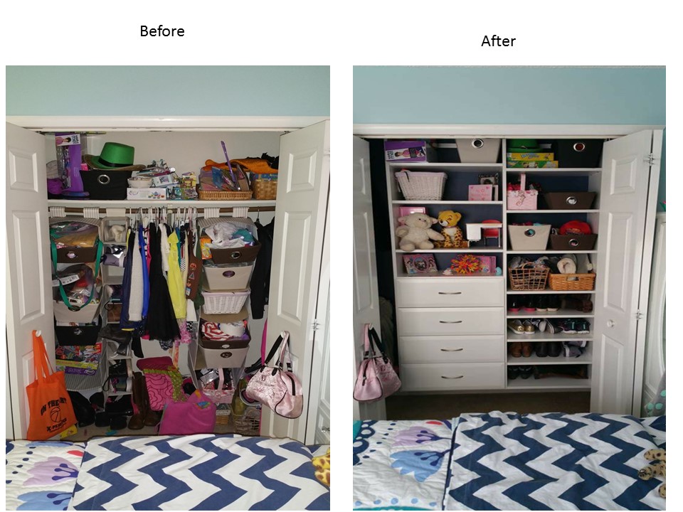 Before and after pictures of a home closet renovation.