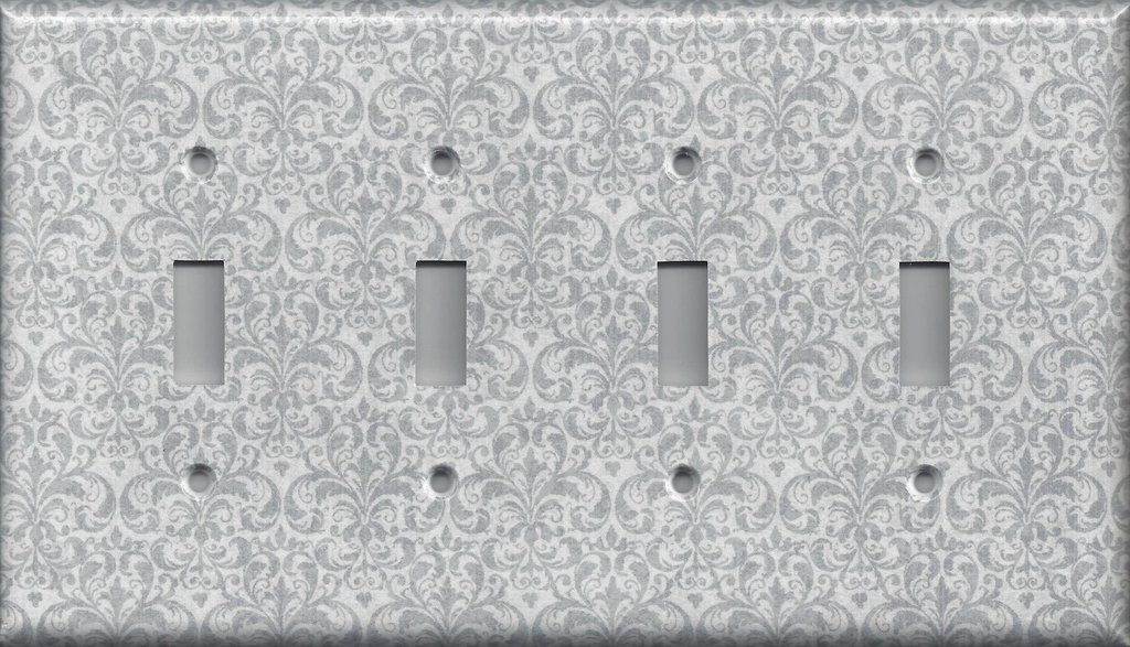 Silver damask wallpaper leftover turned into a 3 light switch plate.