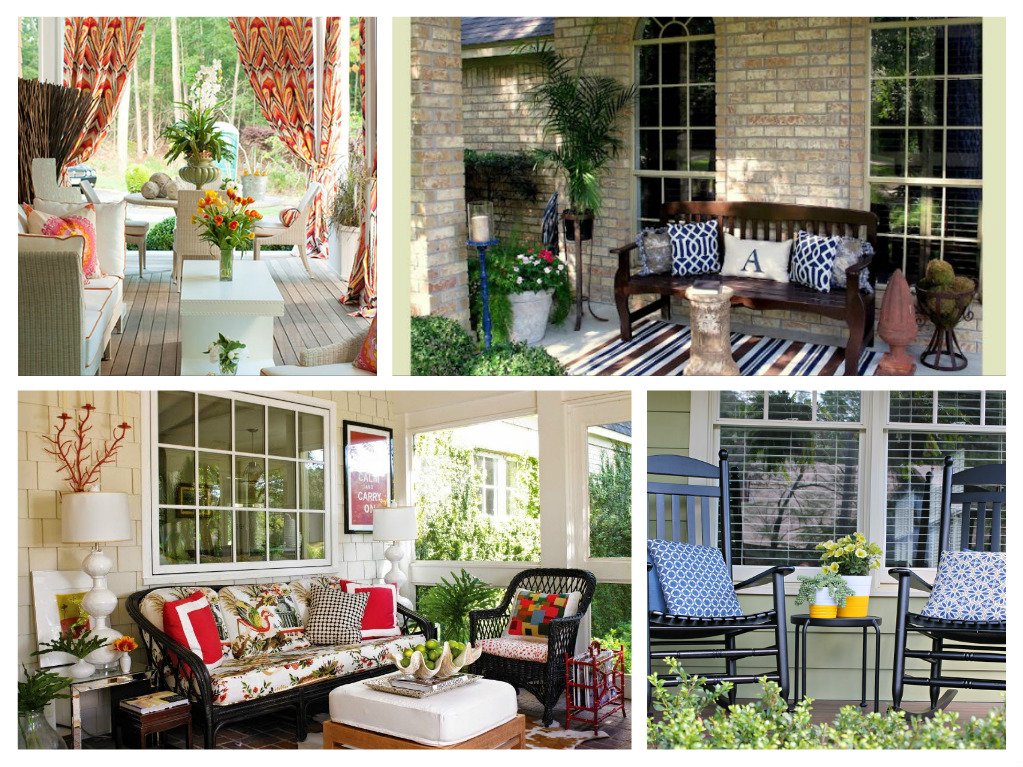 A collage of front porch decorating pictures.
