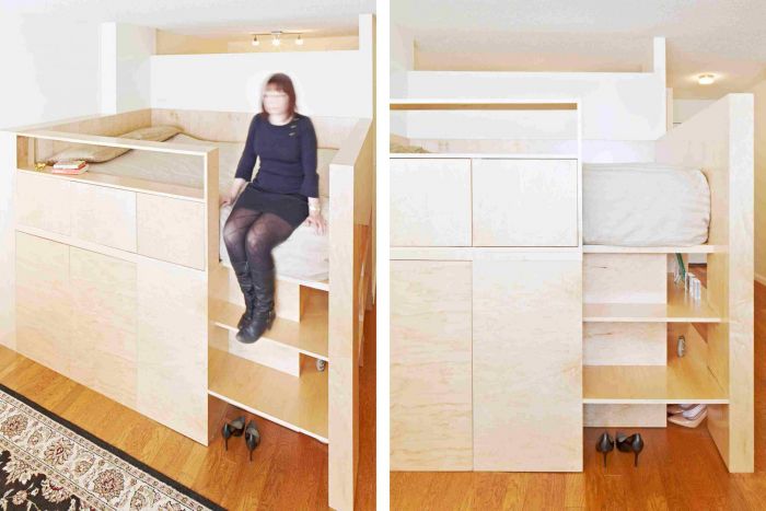 Upper half? Cozy sleeping space. Lower half? Shoe racks and closet space