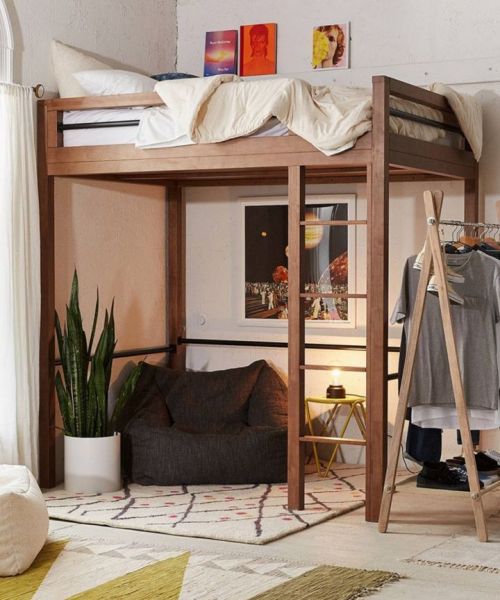 A loft fit for a queen. Yep. That's a queen-sized bed. A cozy reading nook is below