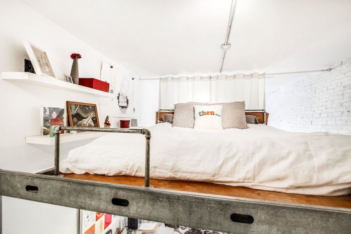 Here's an up-close look at an industrial chic loft bed.