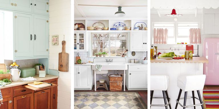 A collage of vintage kitchens.