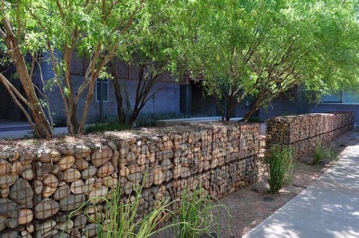 Build a gabion wall to create an updated twist on a classic patio planter.