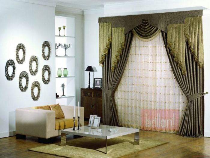 A living room with curtains and a couch can be made stylish.