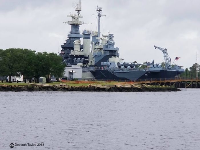 A battleship is docked in Wilmington.