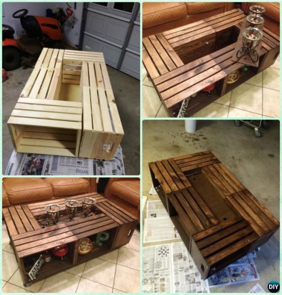 DIY creative woodworking project - make a coffee table from a wooden crate.