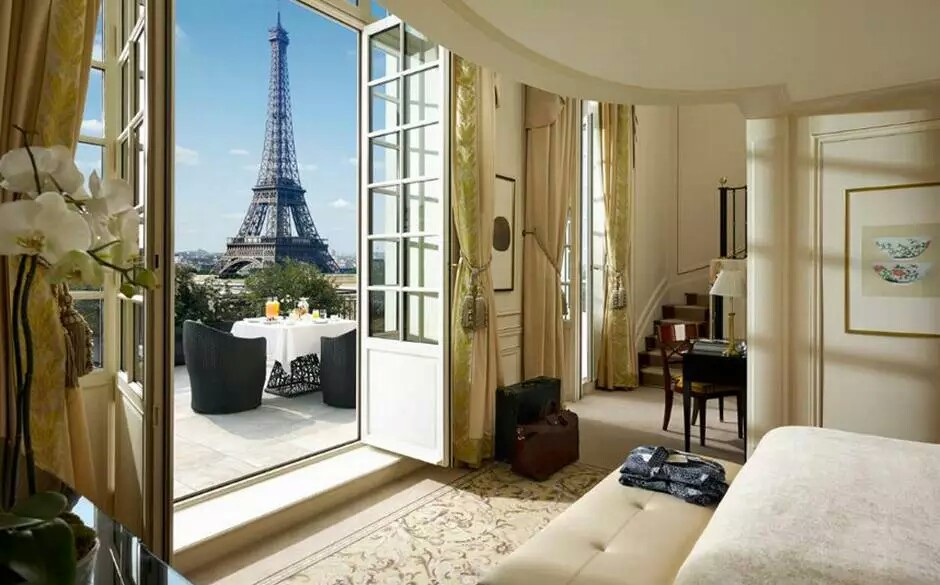 A Paris apartment with a view of the Eiffel Tower.