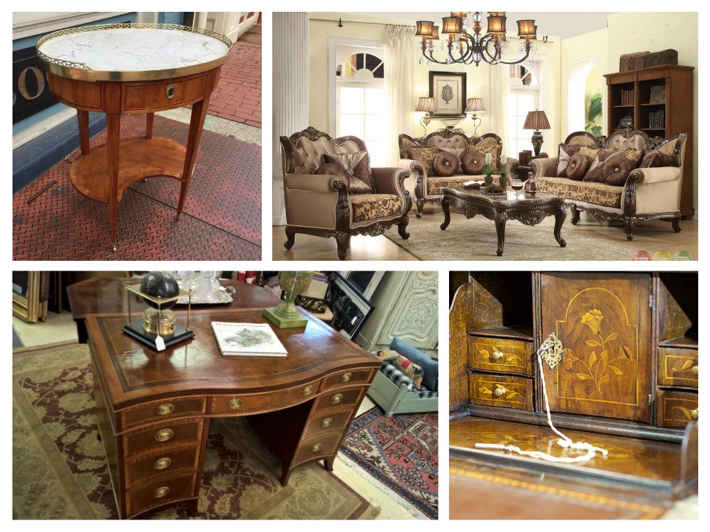 A collage of antique furniture pictures showcasing their investment potential.