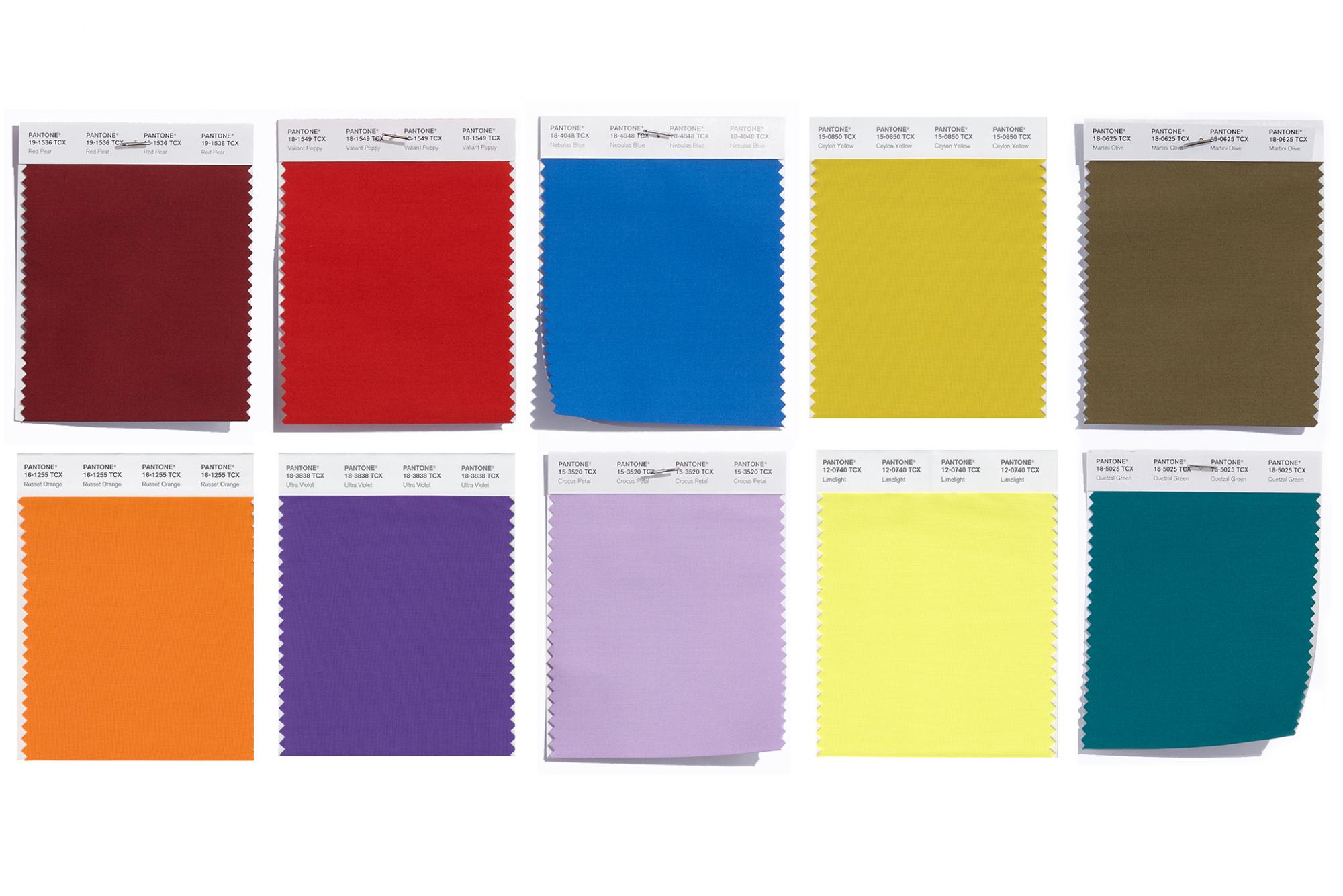 Fall 2018 Pantone swatches in various colors.