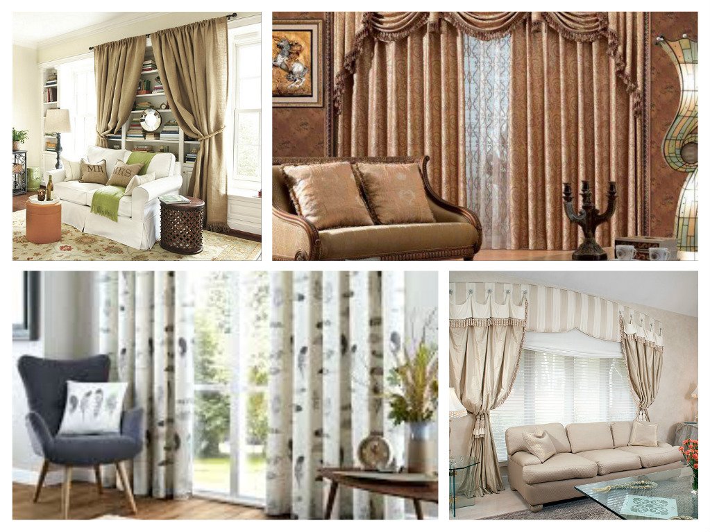 A collage of pictures showing unique drapery.