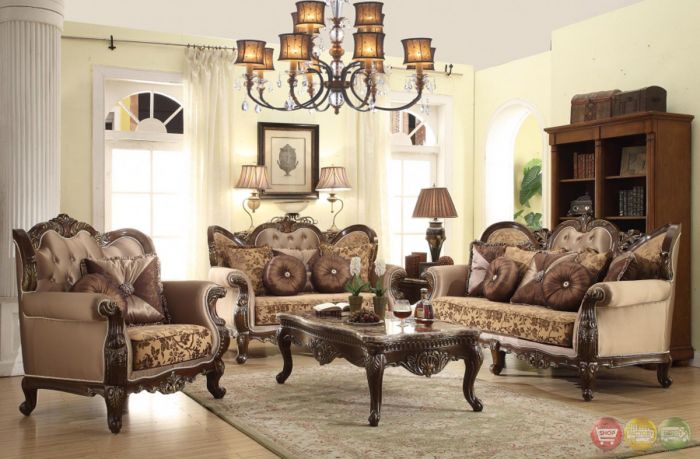 A living room with ornate antique furniture and a chandelier, serving as an investment.