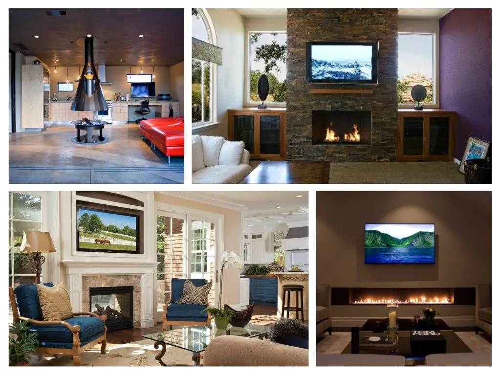 Various stylish indoor fireplaces in modern home decor.
