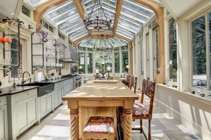A kitchen renovation project with a glass ceiling.